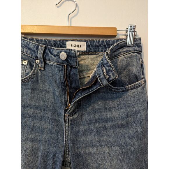 Pistola Kick Crop Flare Size 25 Medium Wash Distressed Knee - Picture 4 of 10